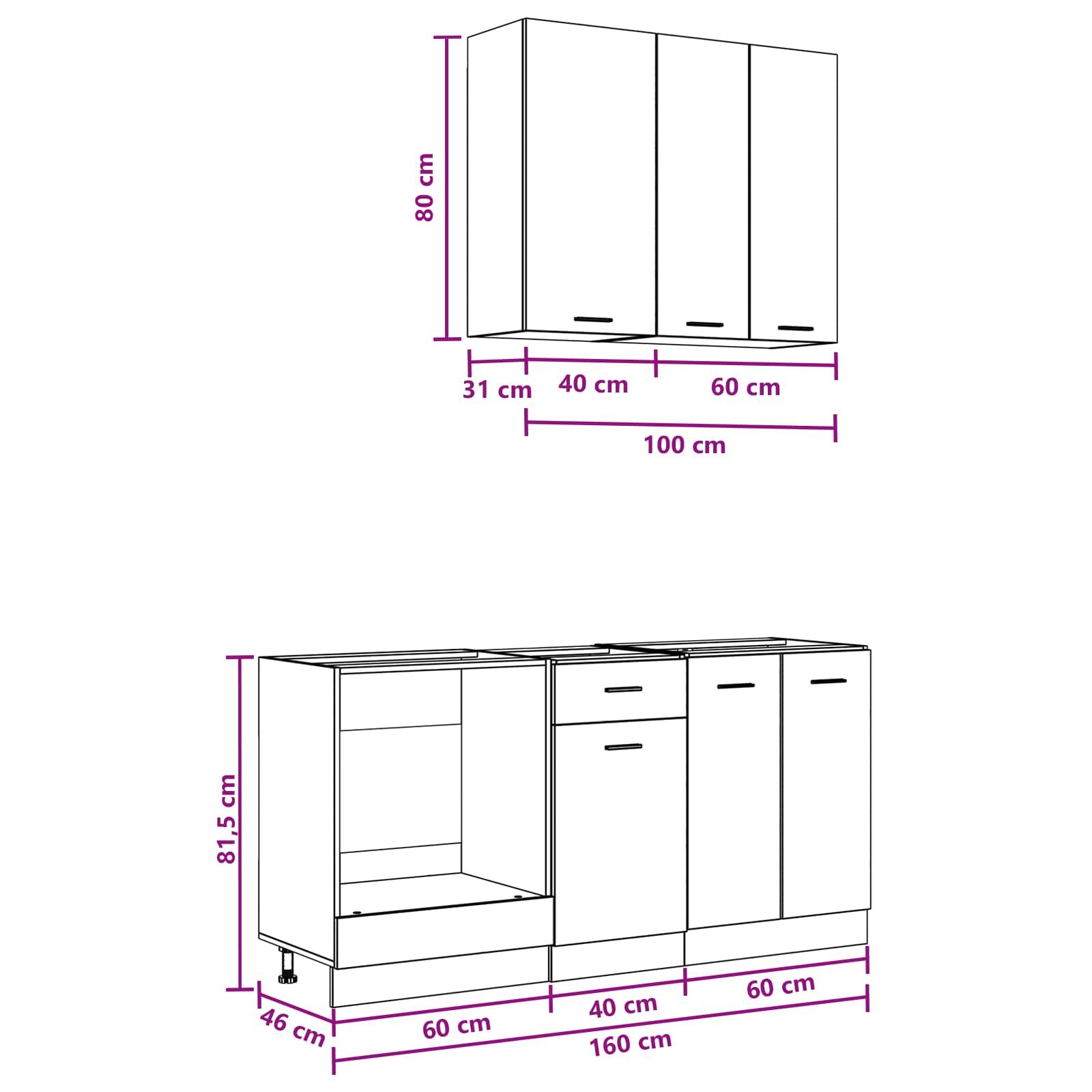 White Kitchen Cabinet Set 5 Piece Engineered Wood | Simplede