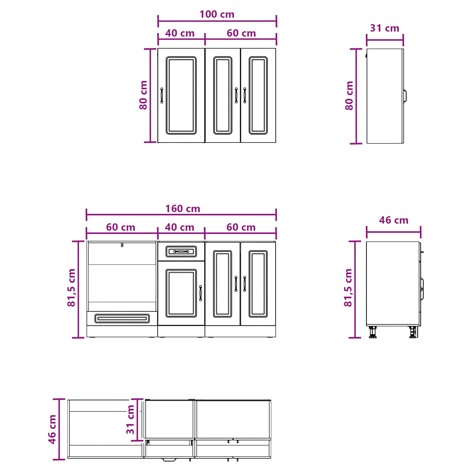 Black Kitchen Cabinet Set 5 Piece | Simpledeals