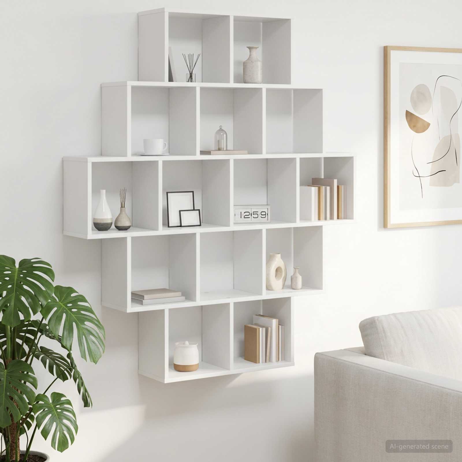 Wall Shelf 14 Compartments White 120cm | Simpledeals