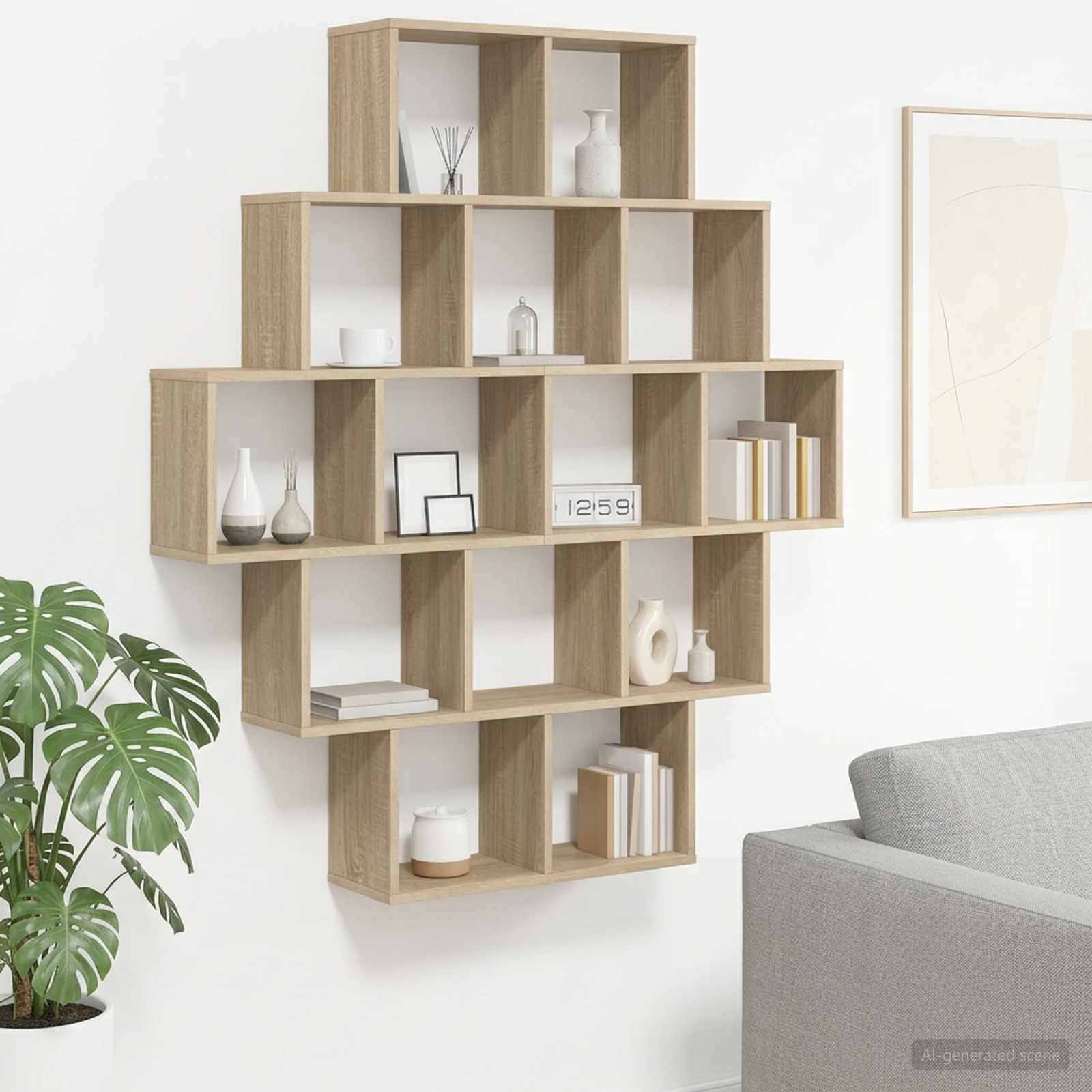 Wall Shelf 14 Compartment Sonoma Oak 136cm | Simpledeals