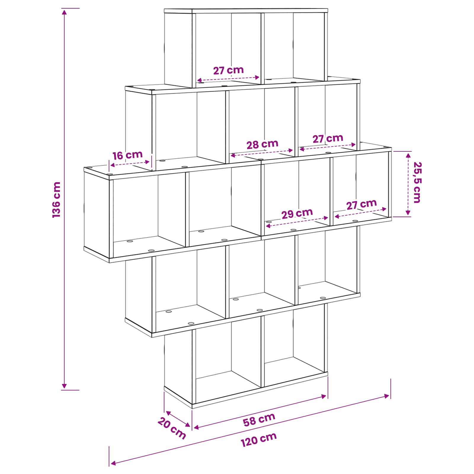 Wall Shelf 14 Compartment Sonoma Oak 136cm | Simpledeals