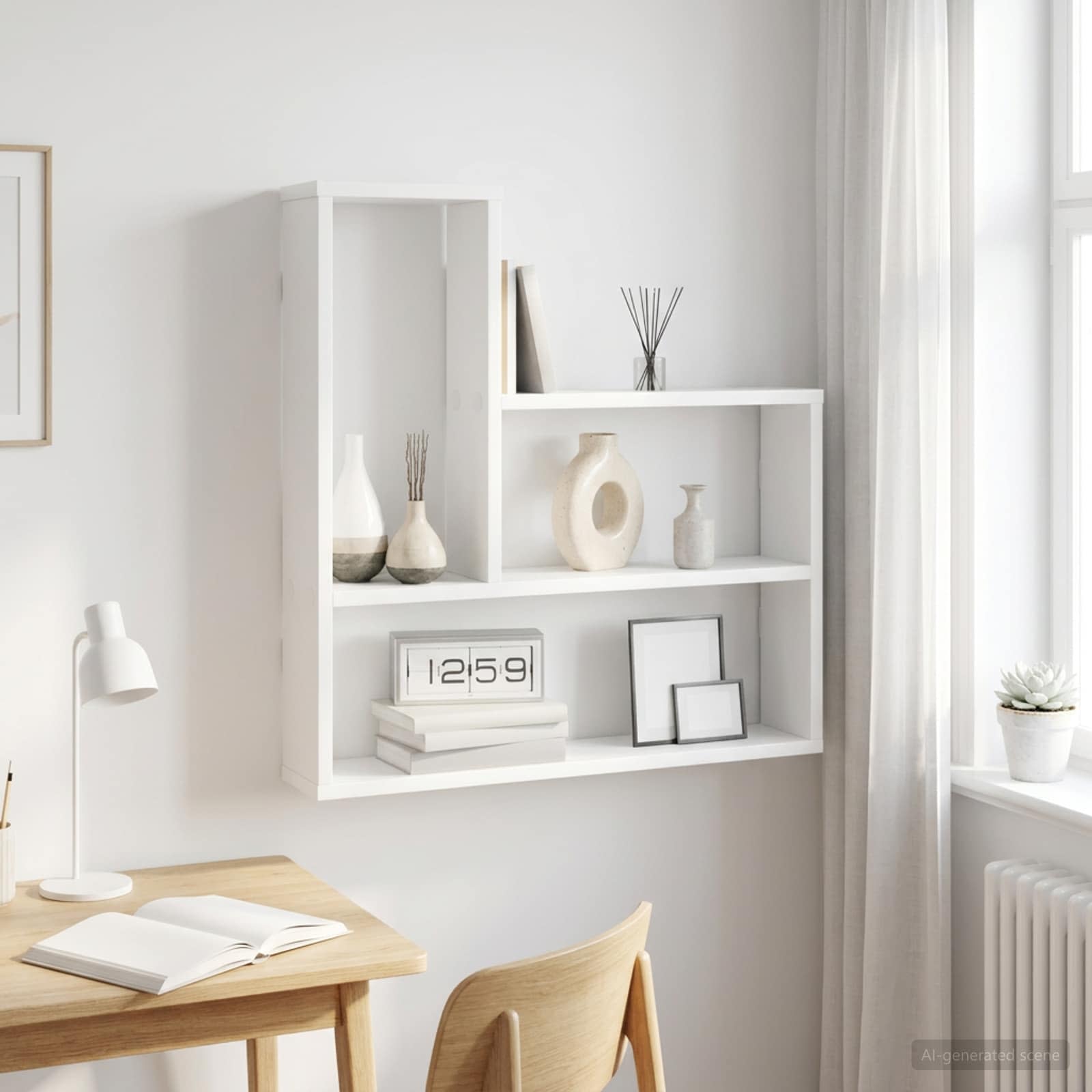White Wall Shelf 3 Compartments 60cm | Simpledeals