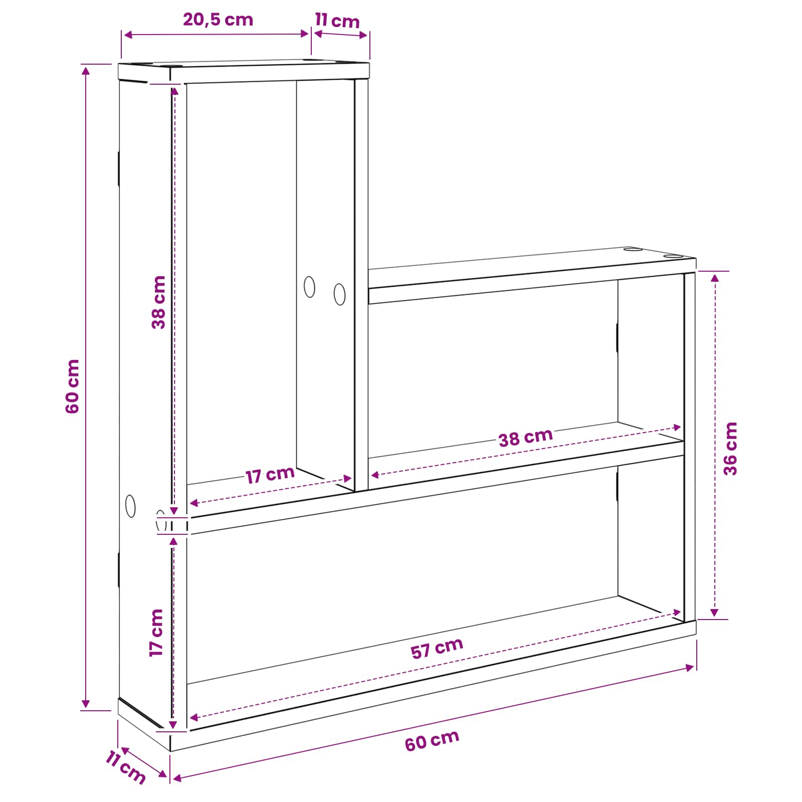 White Wall Shelf 3 Compartments 60cm | Simpledeals