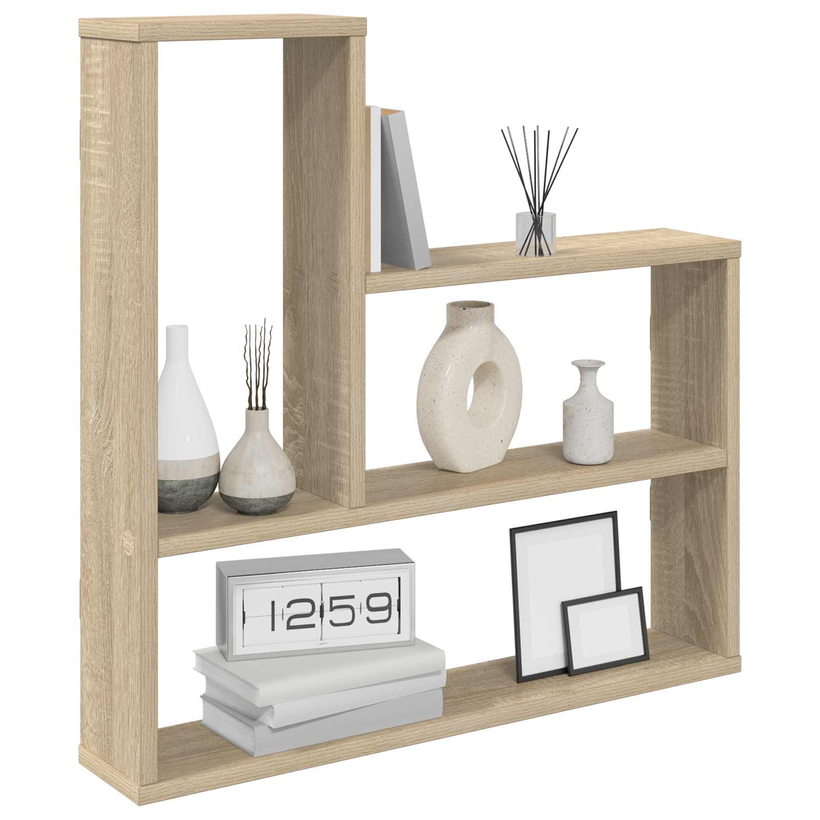 Wall Shelf Sonoma Oak 3 Compartment 60cm | Simpledeals