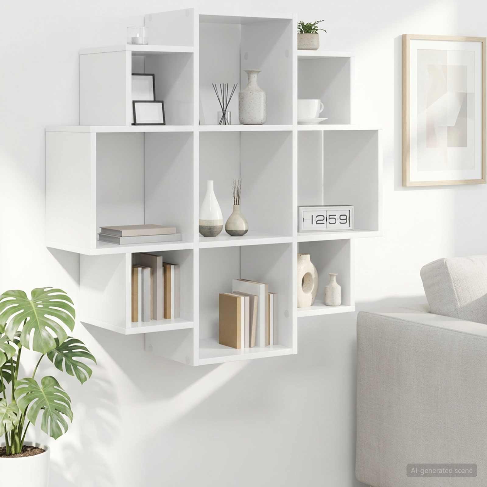 White Wall Shelf 9 Compartments 90cm | Simpledeals