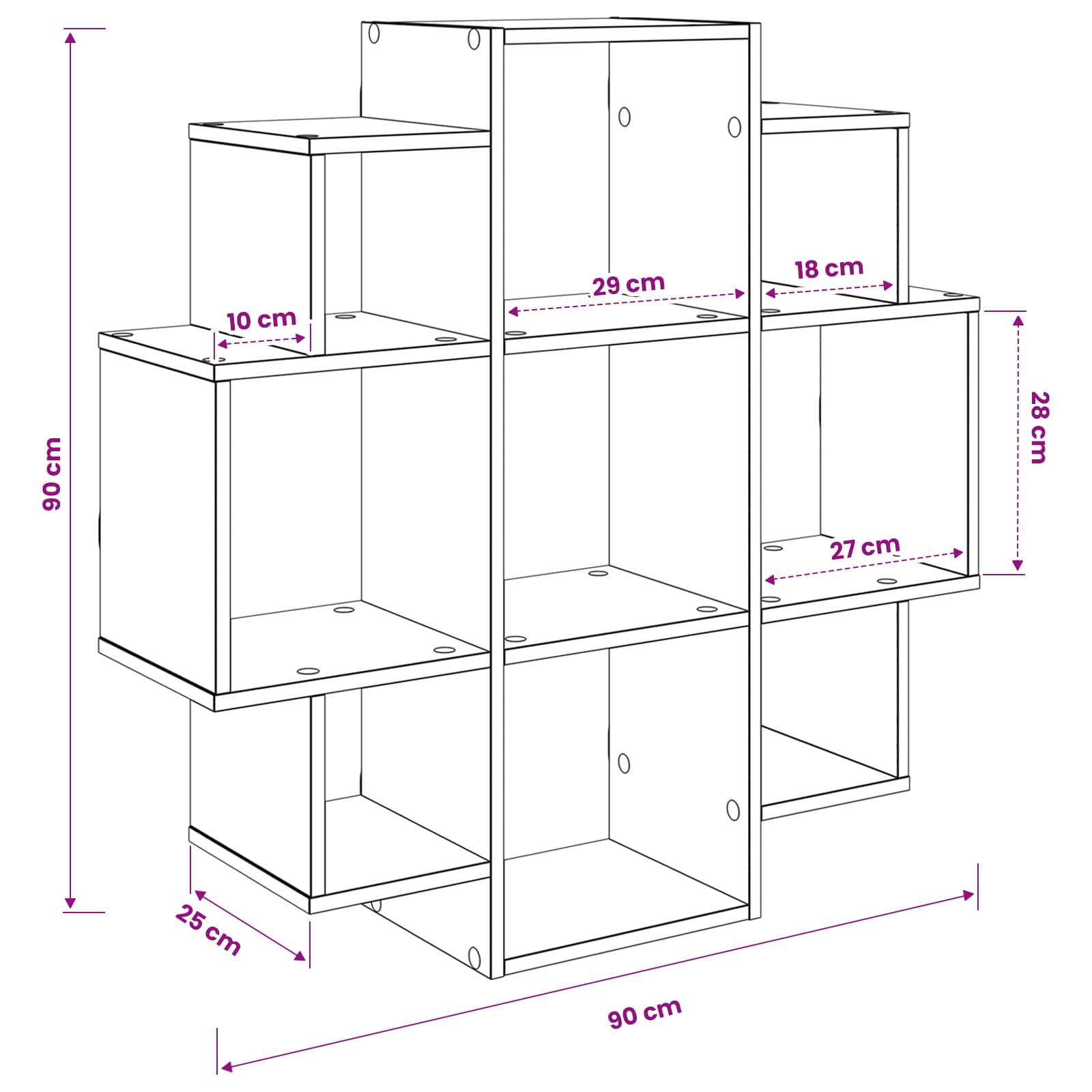 White Wall Shelf 9 Compartments 90cm | Simpledeals