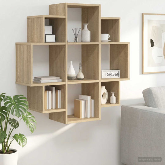 Wall Shelf 9 Compartments Sonoma Oak 90cm | Simpledeals