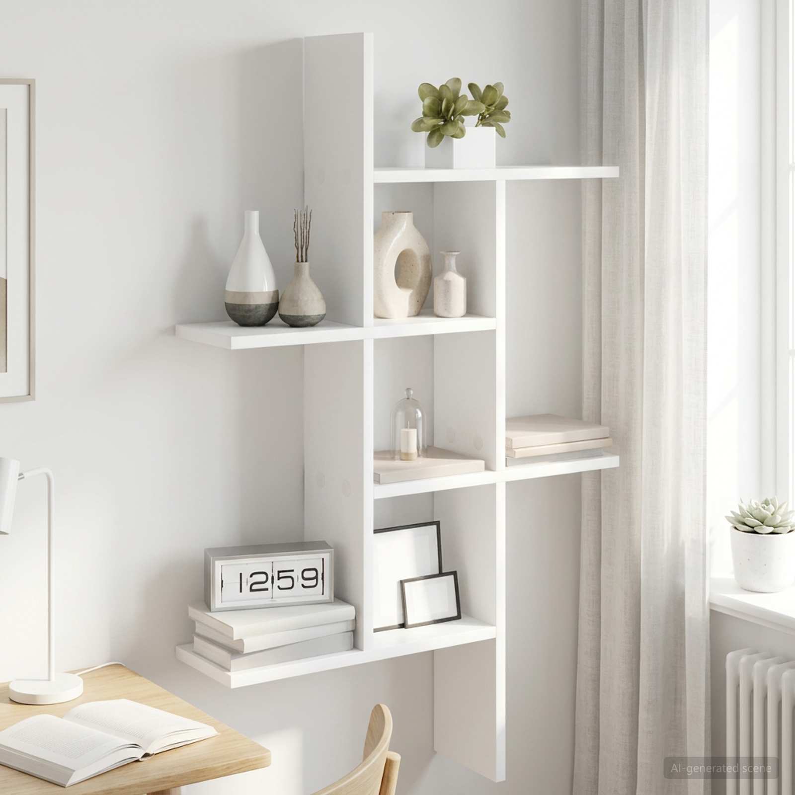 White Wall Shelf 5 Compartments 102cm | Simpledeals