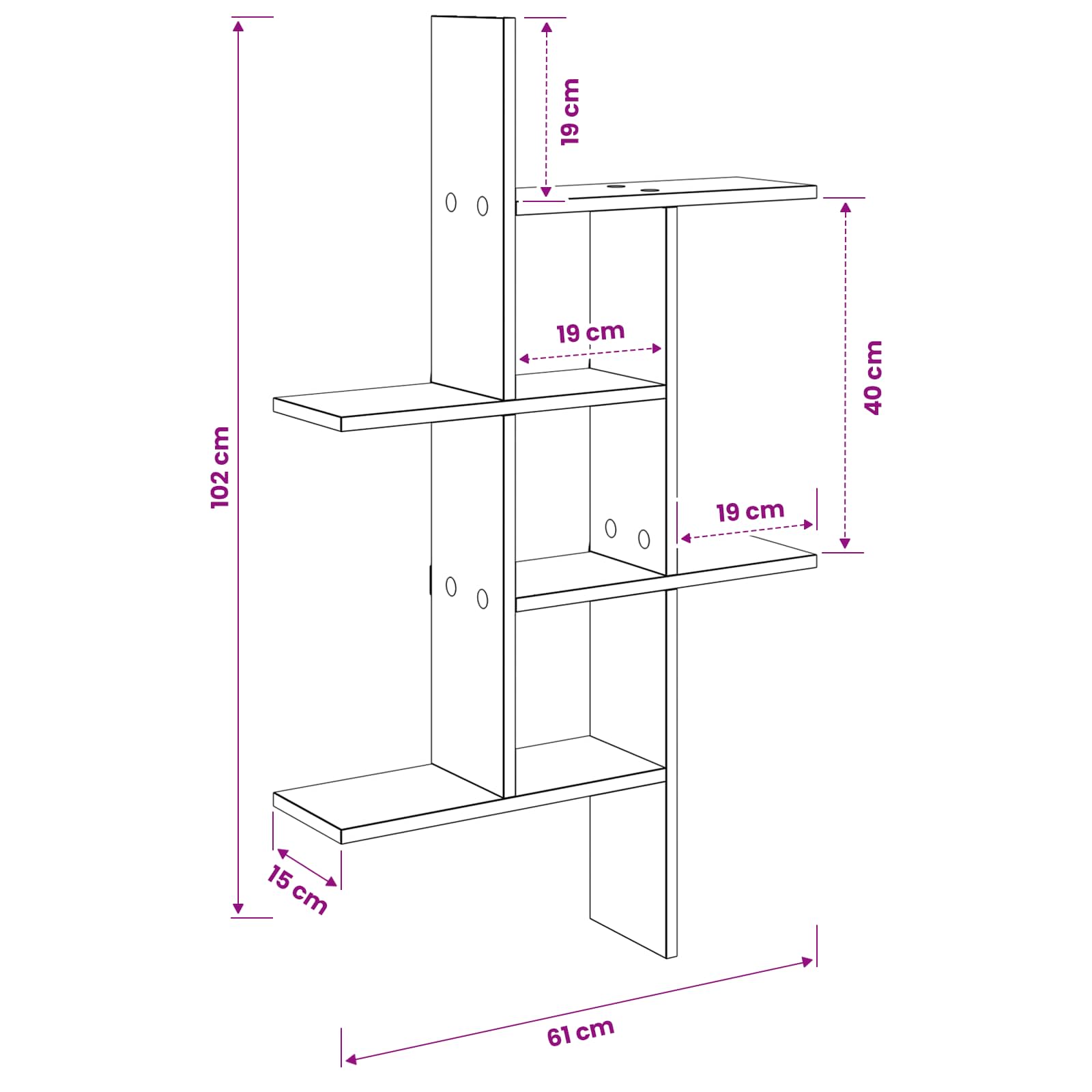 White Wall Shelf 5 Compartments 102cm | Simpledeals