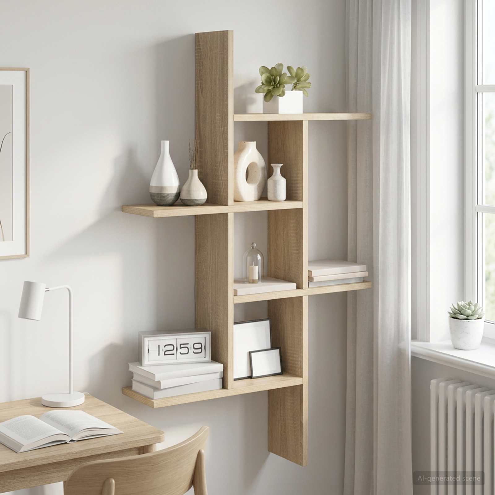 Wall Shelf 5 Compartment Sonoma Oak 102cm | Simpledeals