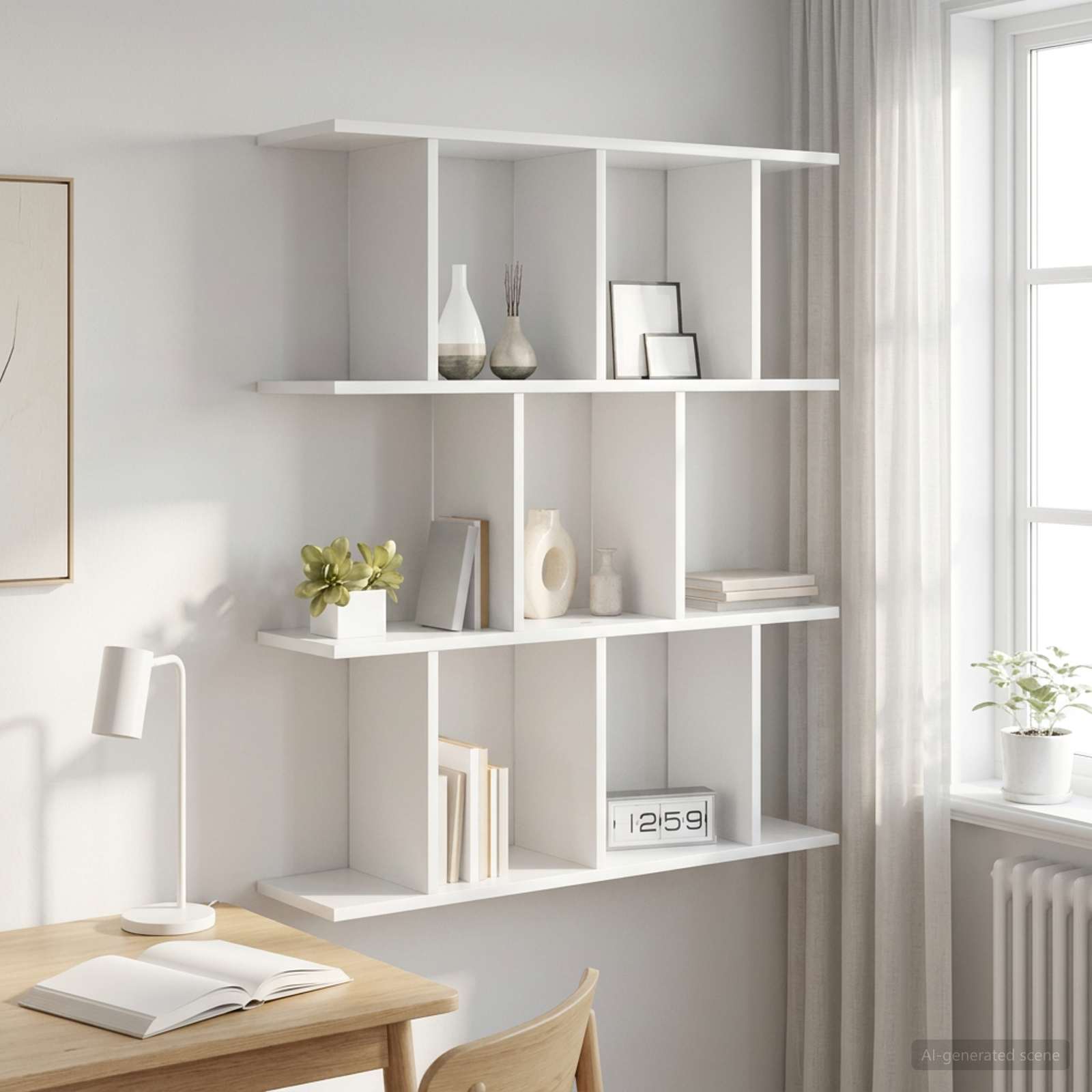 White Wall Shelf 11 Compartments 102cm | Simpledeals