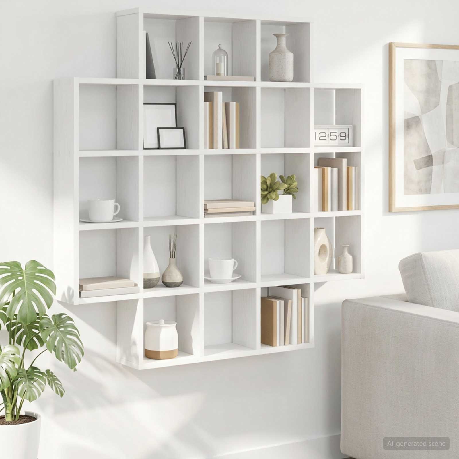White Wall Shelf 21 Compartments 100cm | Simpledeals