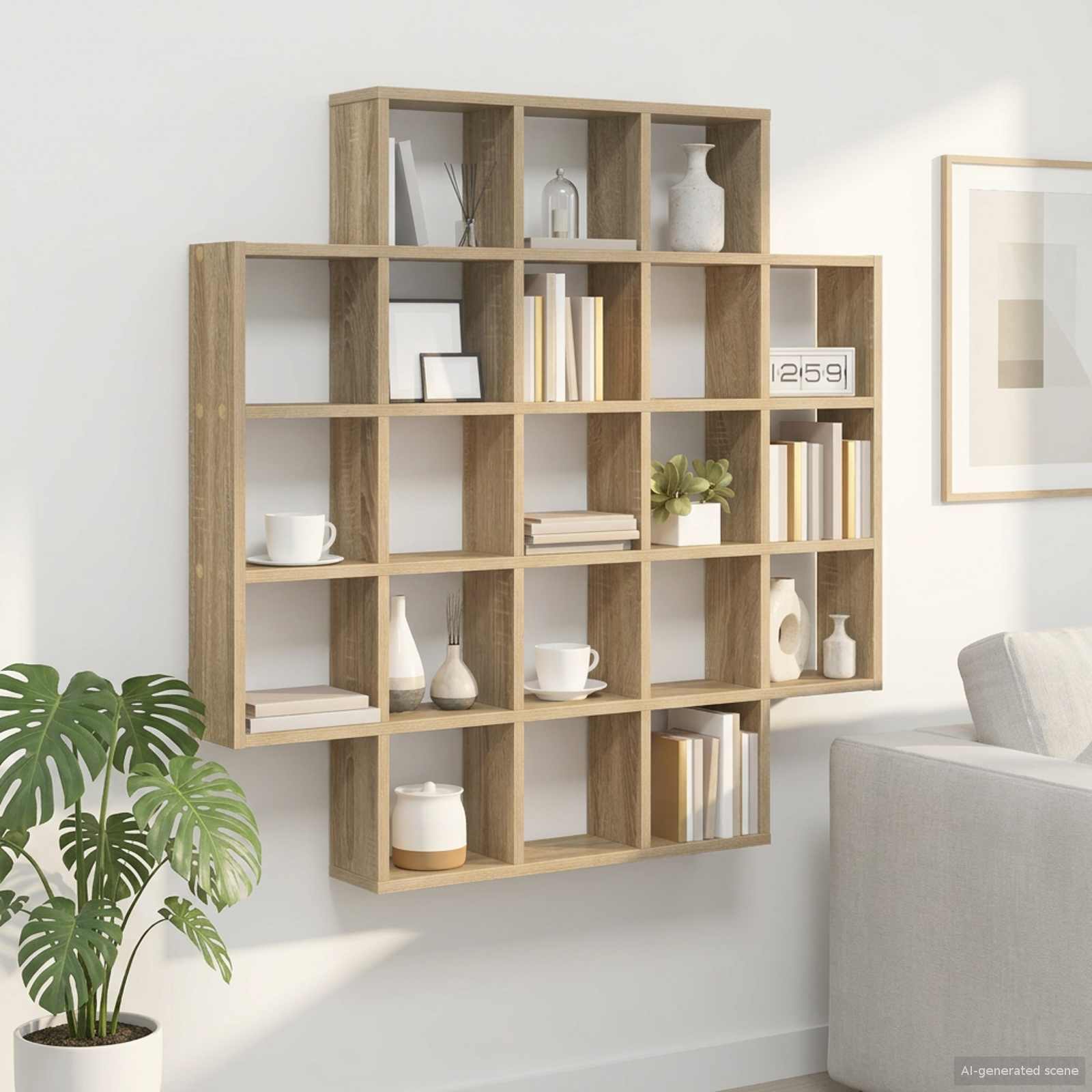 Wall Shelf 21 Compartments Sonoma Oak 100cm | Simpledeals