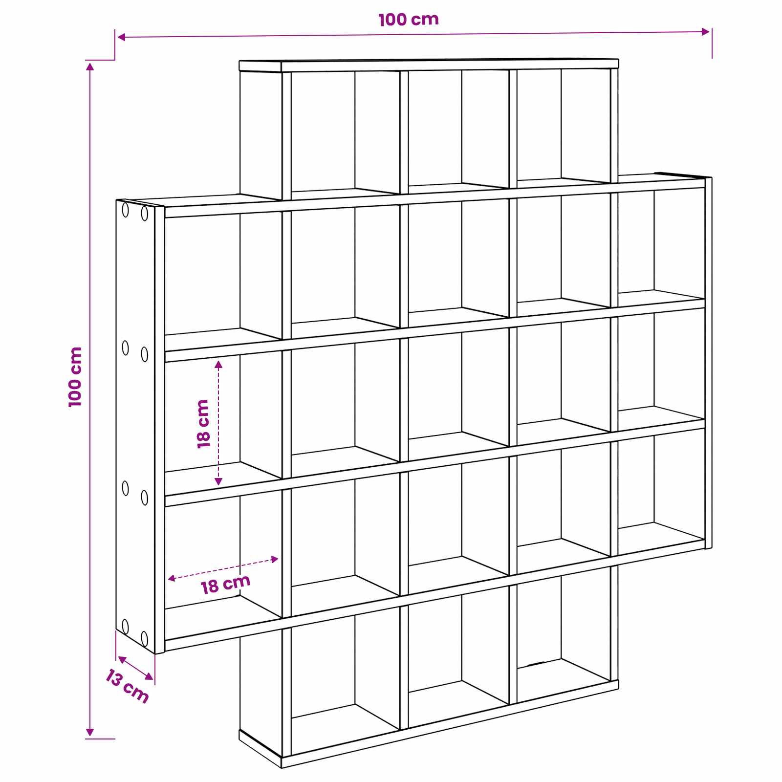 Wall Shelf 21 Compartments Sonoma Oak 100cm | Simpledeals