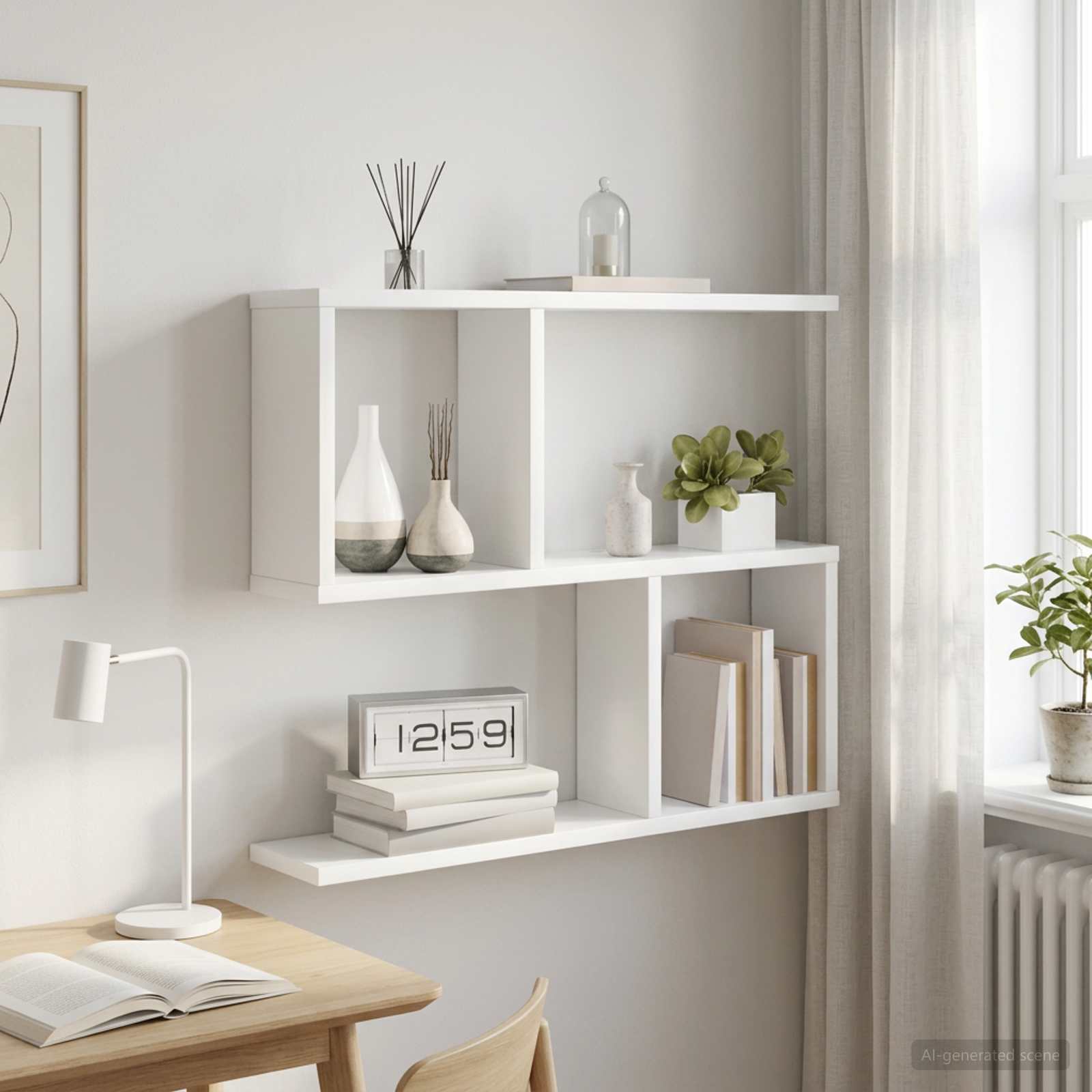White Wall Shelf 4 Compartments 60cm | Simpledeals