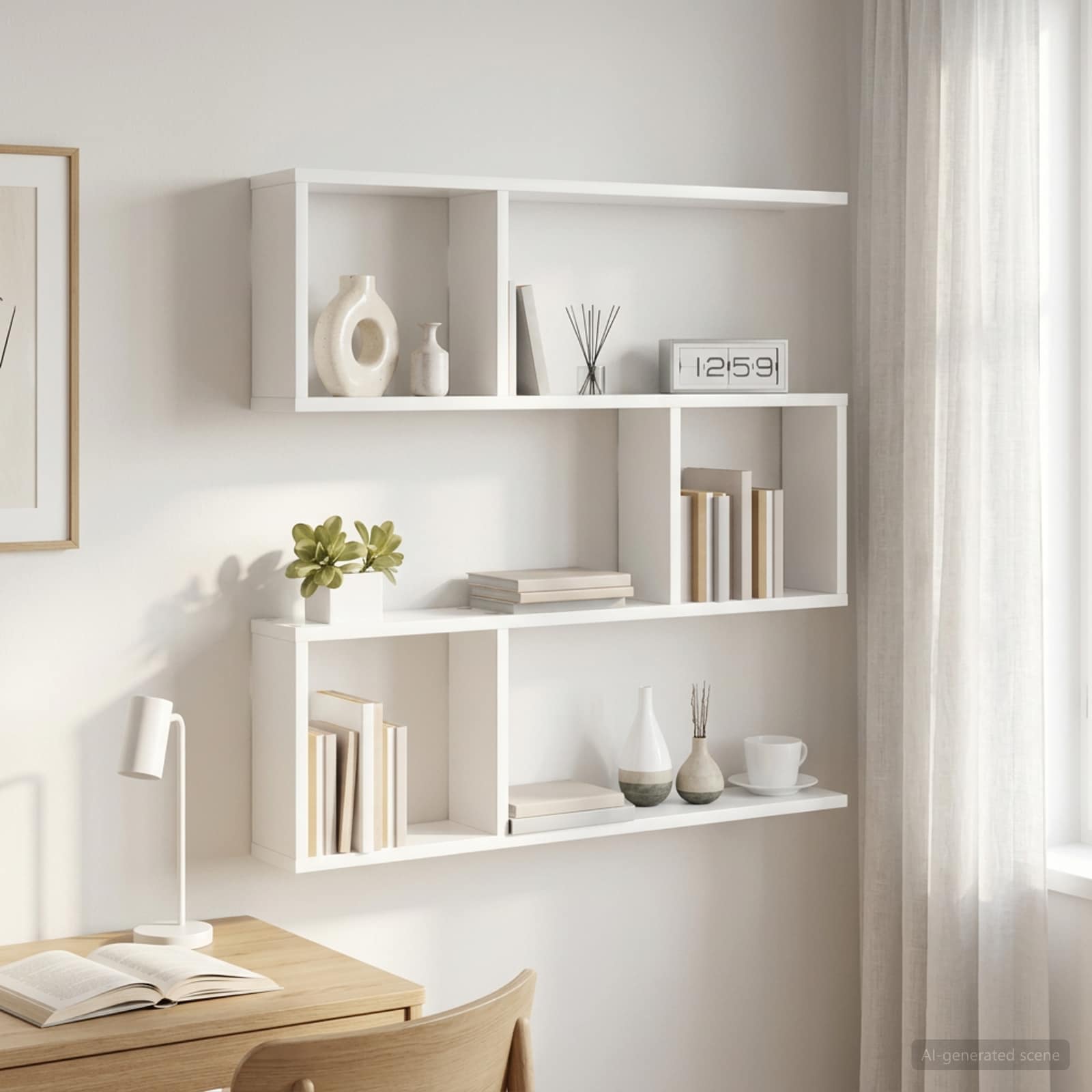 White Wall Shelf 6 Compartments 80cm | Simpledeals