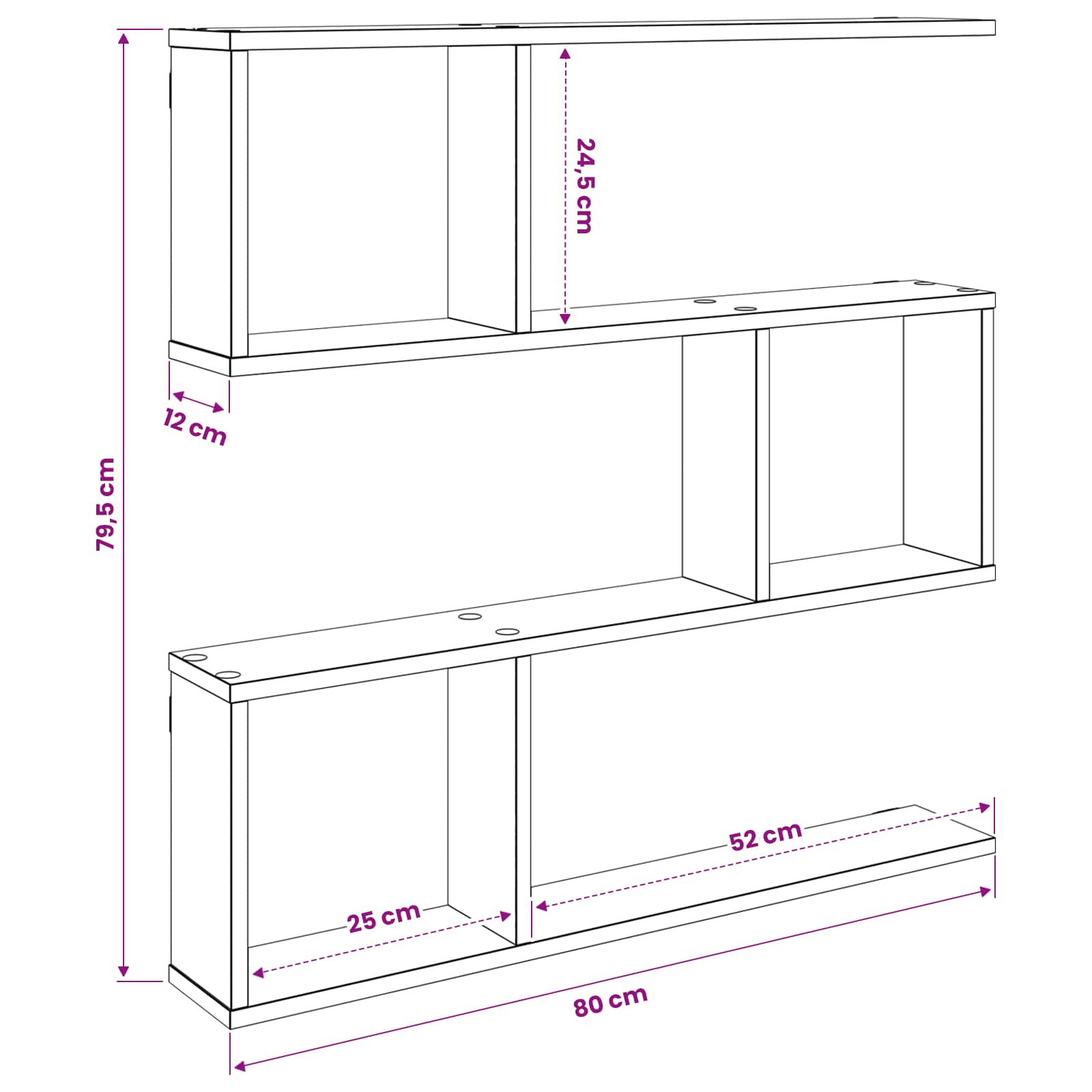 White Wall Shelf 6 Compartments 80cm | Simpledeals