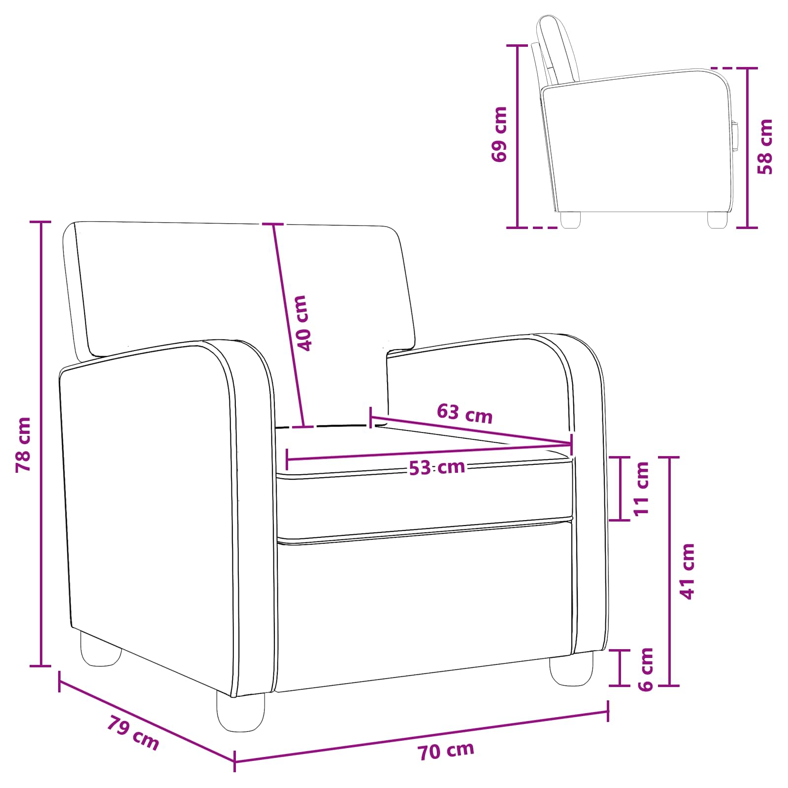 Grey Fabric Armchair Modern 70x79x78cm