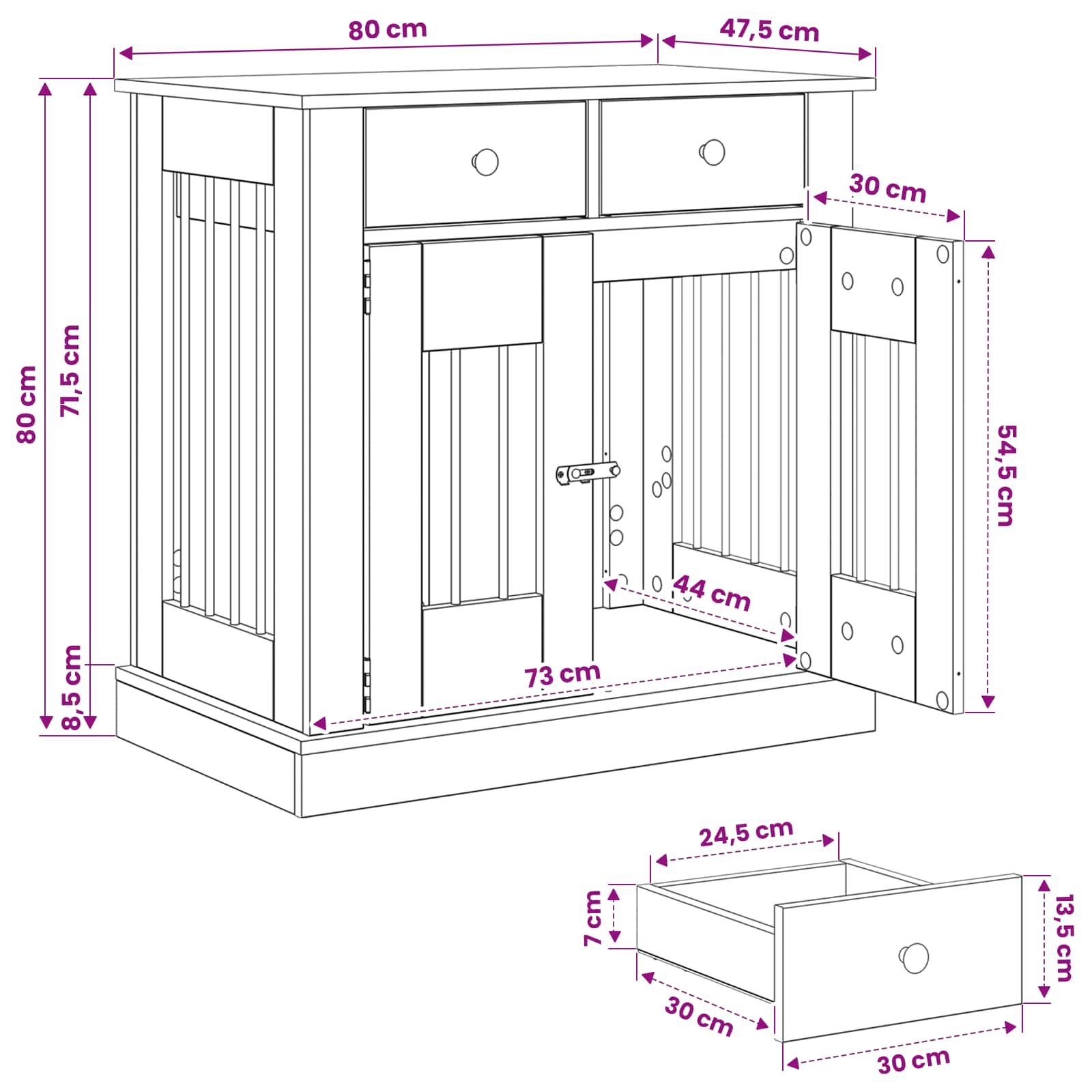 Dog Crate Furniture Oak 80x47.5x80cm