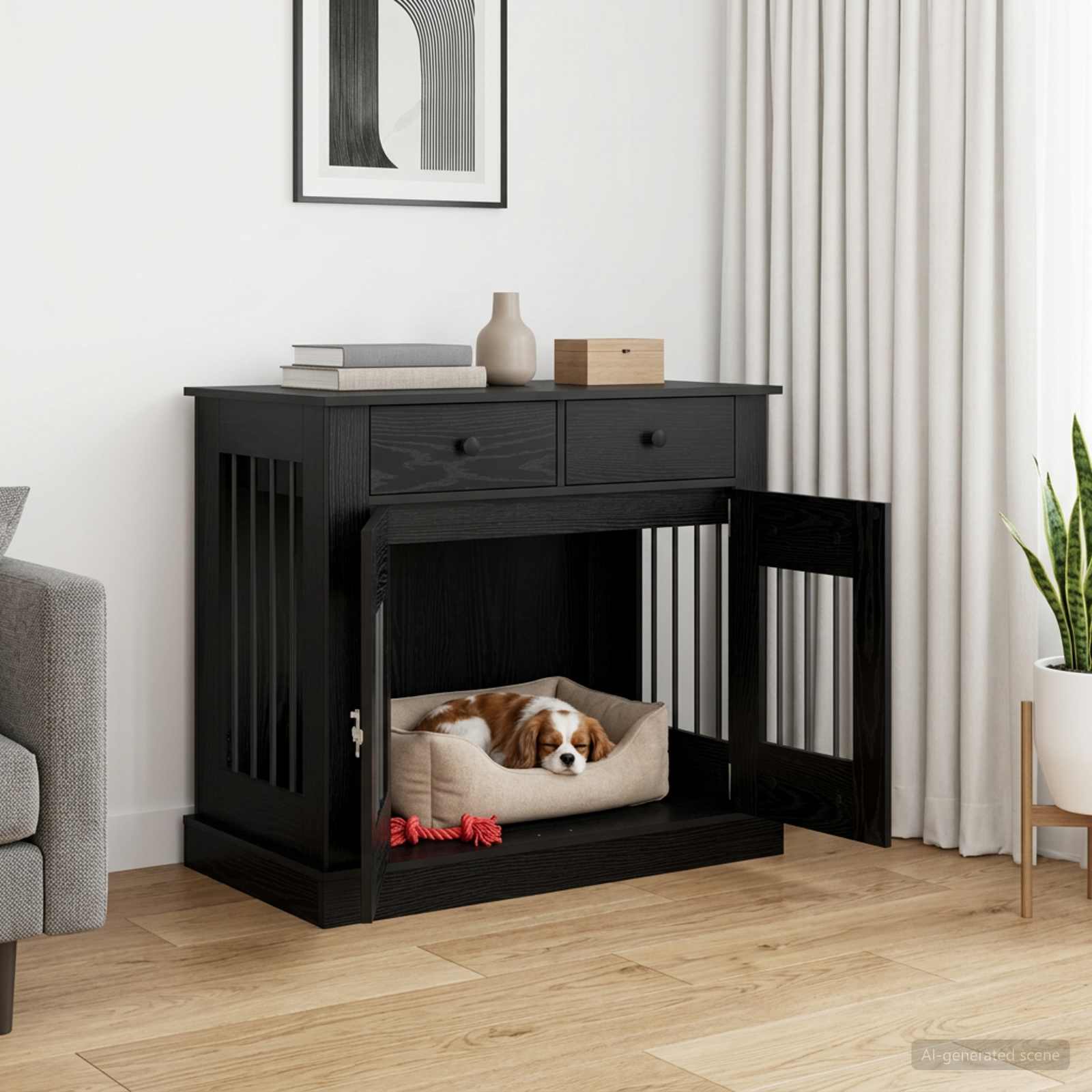 Dog Crate Furniture Black Oak 90x47.5x80cm