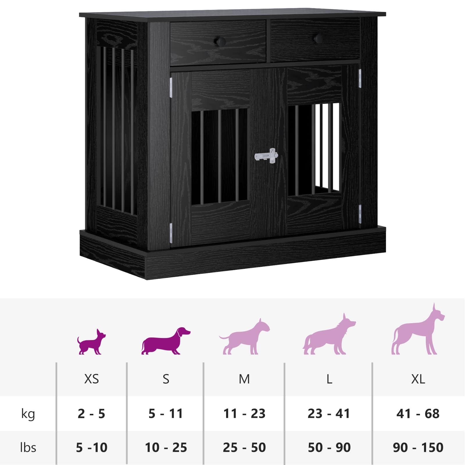 Dog Crate Furniture Black Oak 90x47.5x80cm