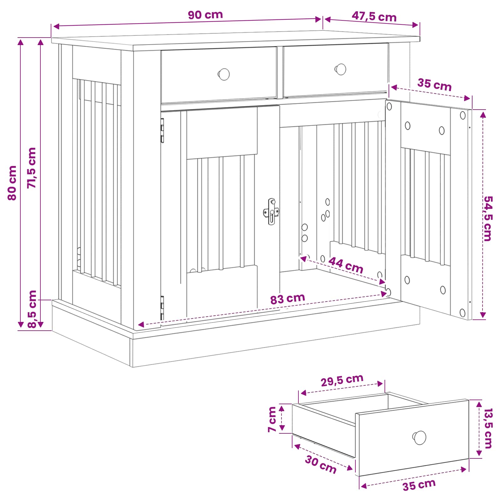 Dog Crate Furniture Black Oak 90x47.5x80cm