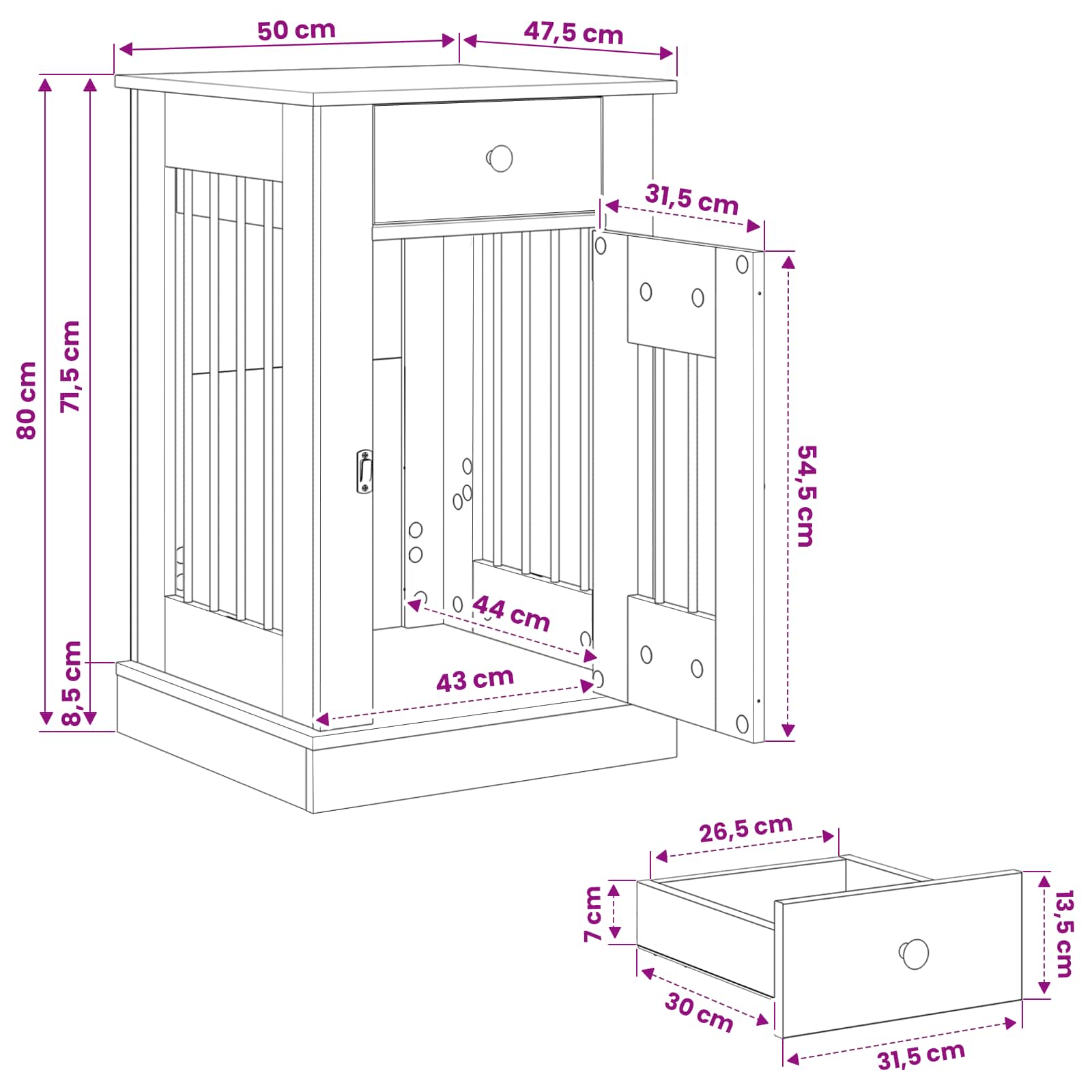 Dog Crate Furniture Black Oak 50x47.5x80cm