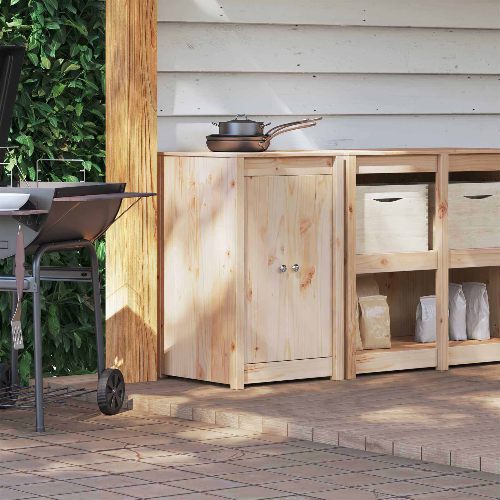 Outdoor Kitchen Cabinet Natural Wood 55x55x92cm