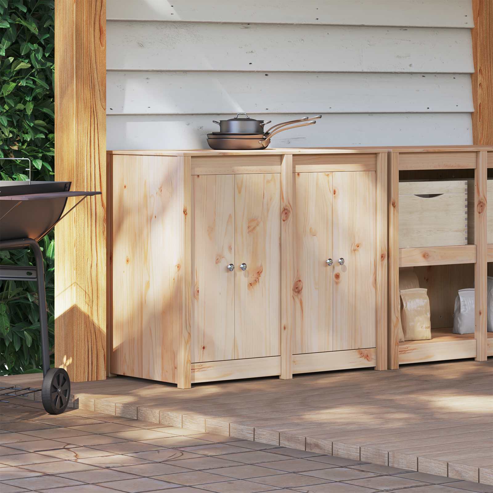 Outdoor Kitchen Cabinet Natural Wood 106x55x92cm