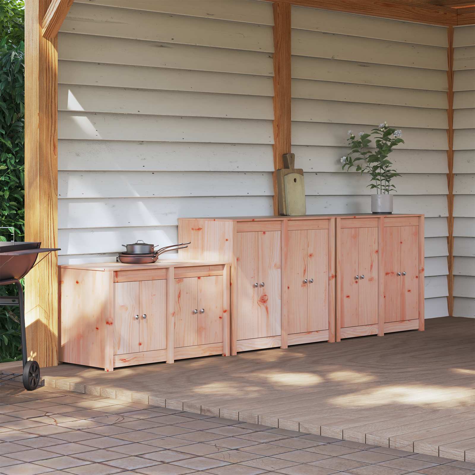 Outdoor Kitchen Cabinet White Solid Wood 106x55x92cm