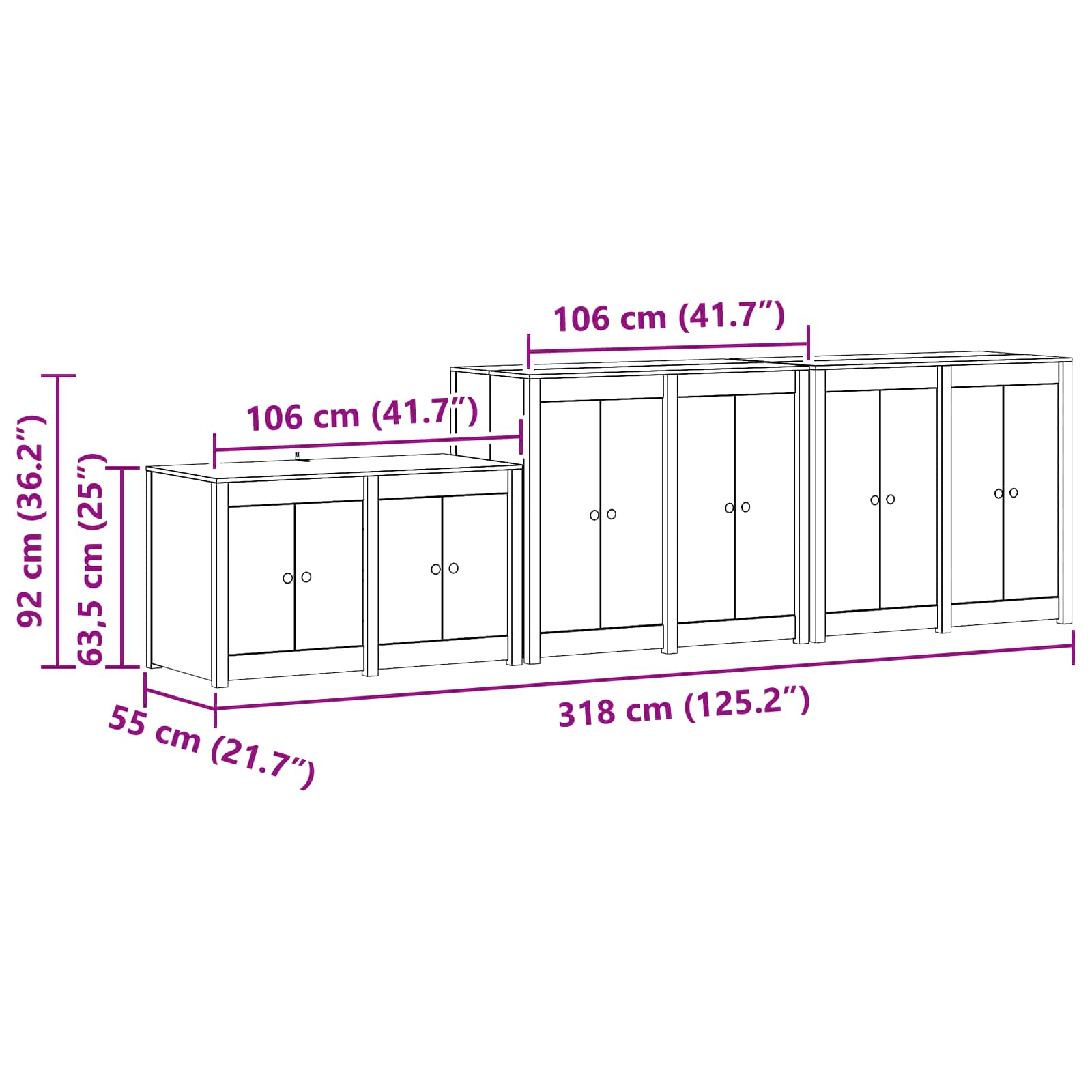 Outdoor Kitchen Cabinet White Solid Wood 106x55x92cm