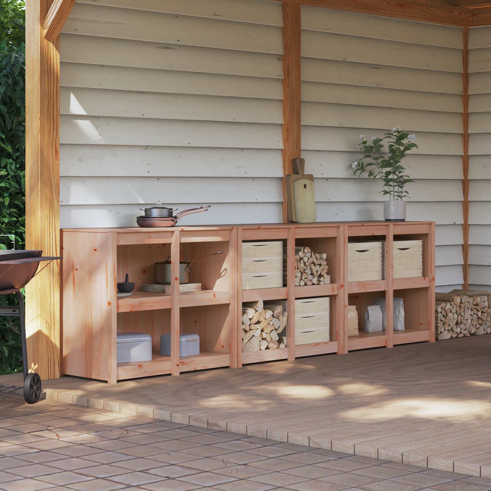 Outdoor Kitchen Cabinet Natural Wood 318x55x92cm
