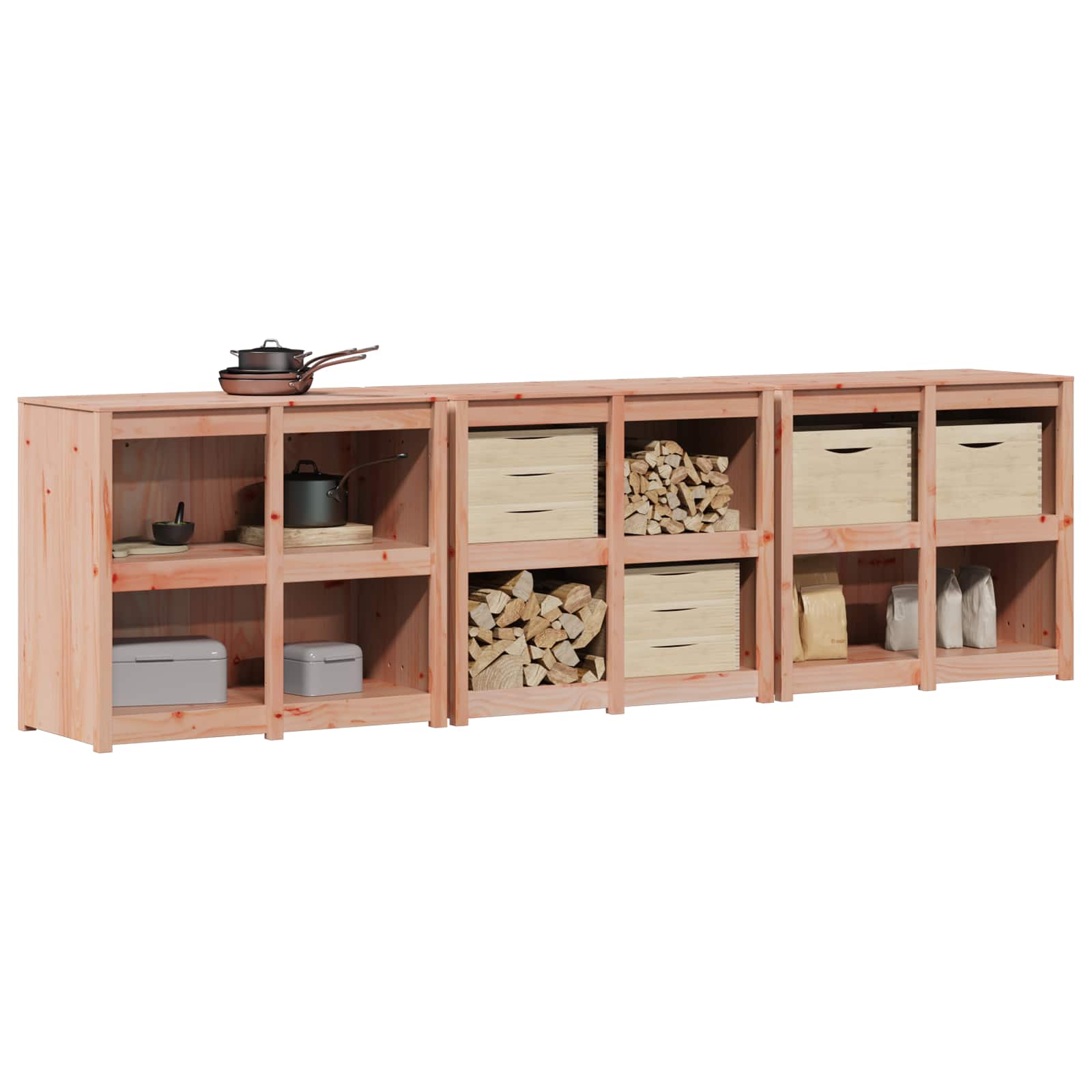Outdoor Kitchen Cabinet Natural Wood 318x55x92cm