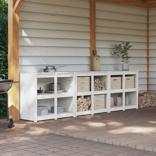 Outdoor Kitchen Cabinet White Solid Wood 318x55x92cm