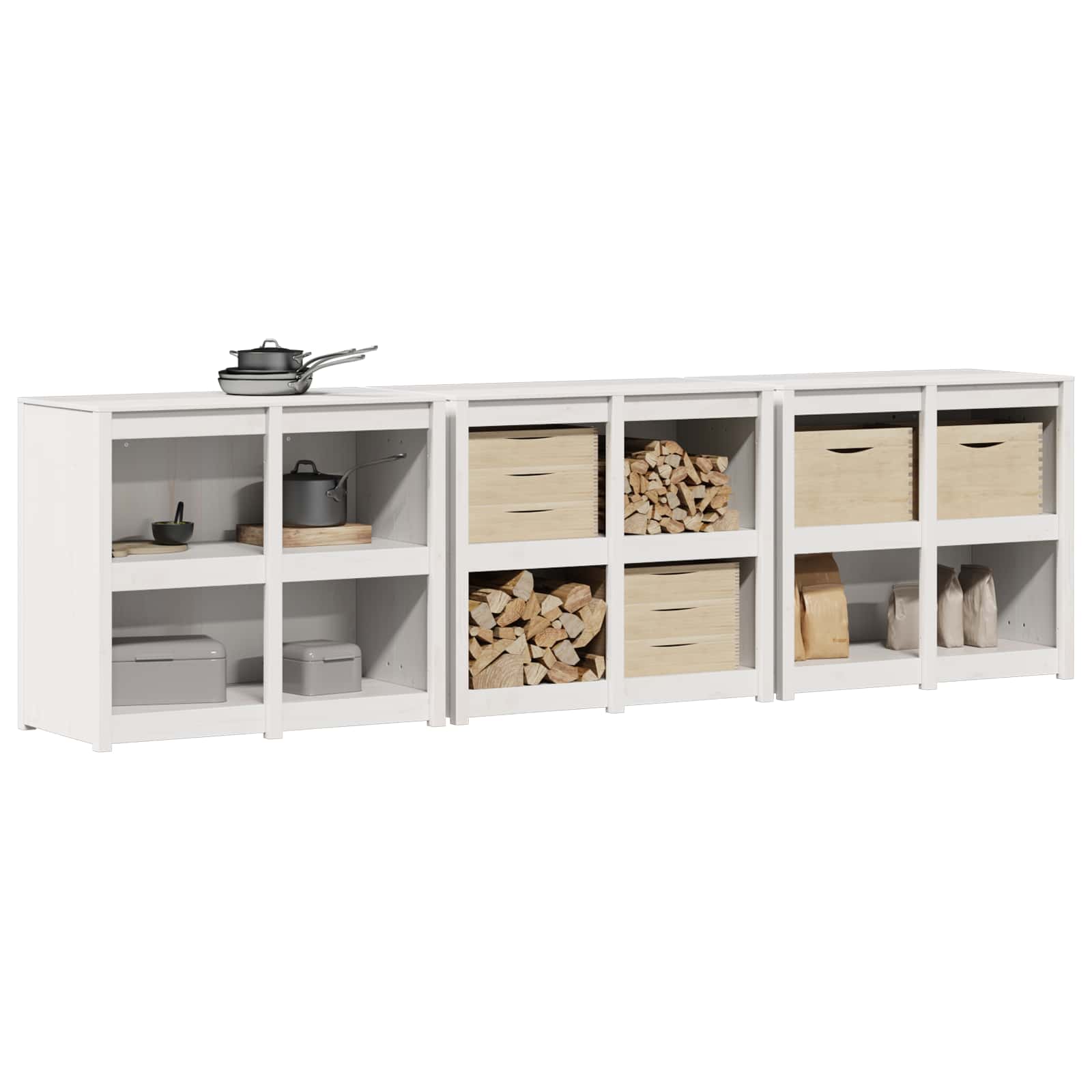 Outdoor Kitchen Cabinet White Solid Wood 318x55x92cm