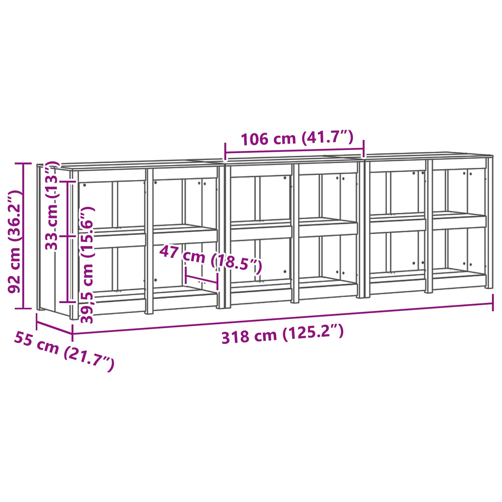 Outdoor Kitchen Cabinet White Solid Wood 318x55x92cm
