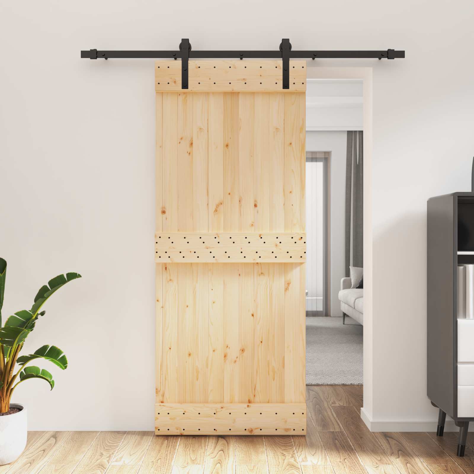 Sliding Door Natural Solid Pine 85x210cm