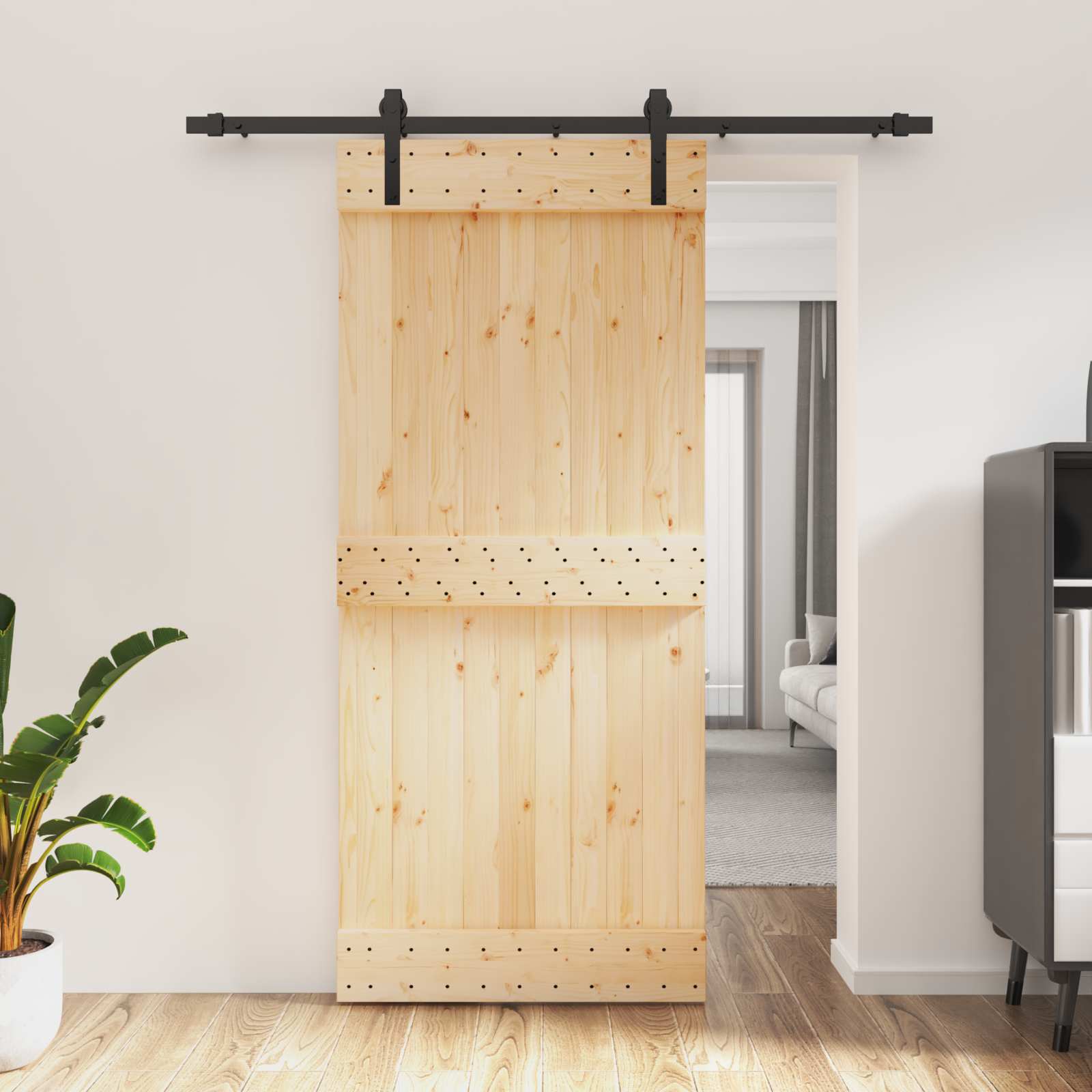 Sliding Door Natural Solid Pine 90x210cm