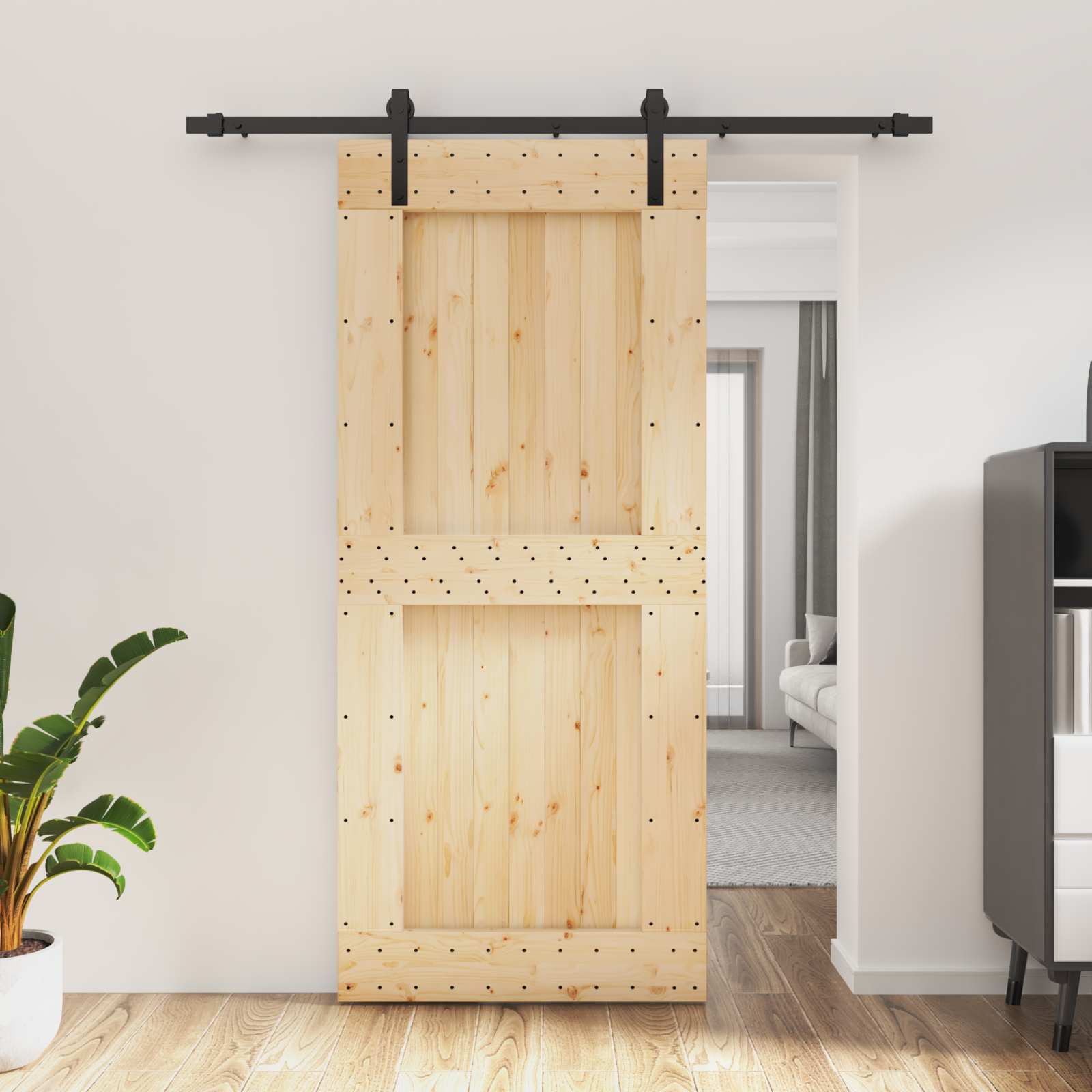 Sliding Door Natural Solid Wood 90x210cm