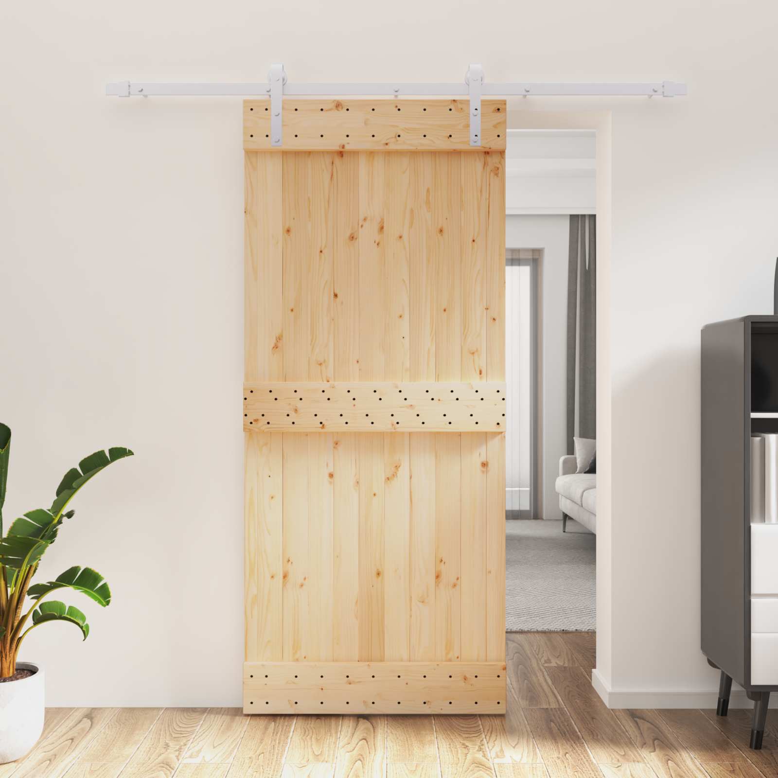 Sliding Door Natural Wood Frame 90x210cm