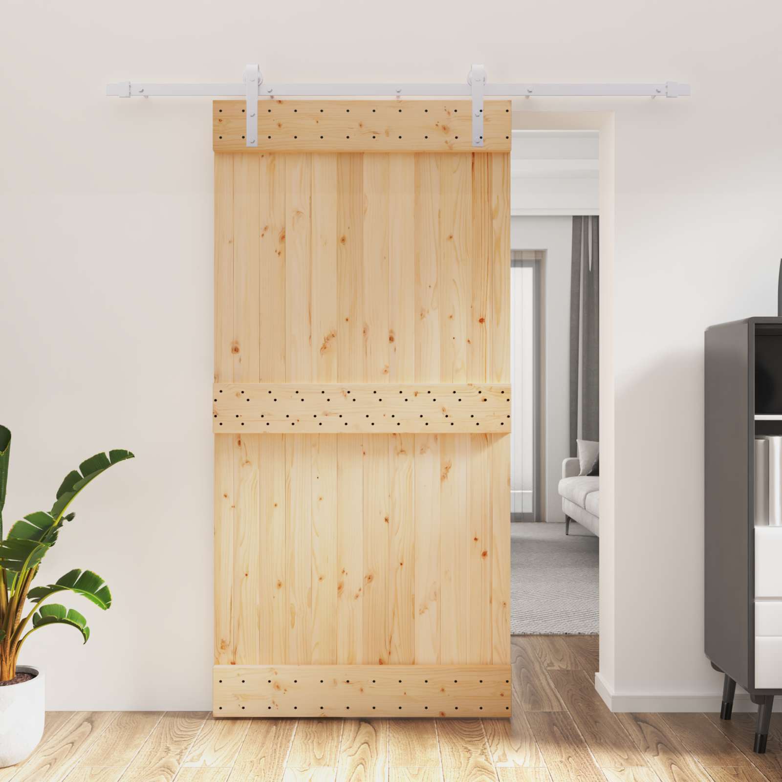 Sliding Door Natural Solid Wood 100x210cm