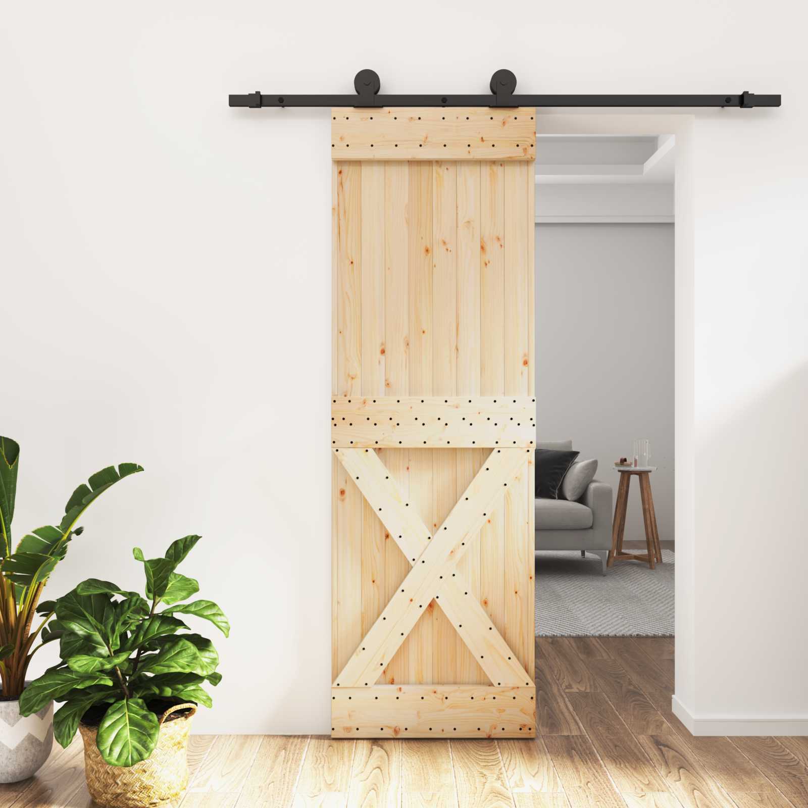 Sliding Door Natural Wood Frame 70x210cm