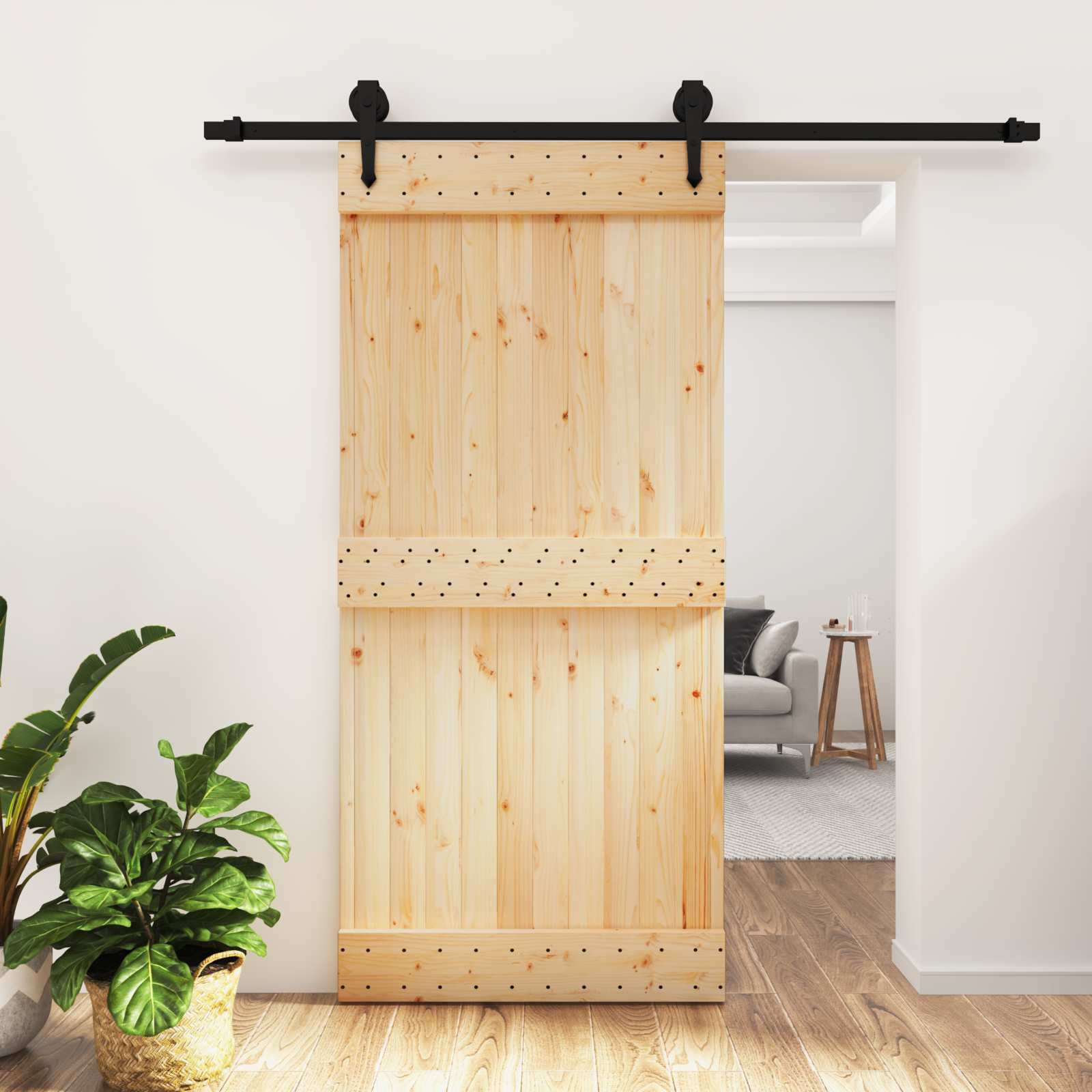 Sliding Door Natural Solid Wood 95x210cm