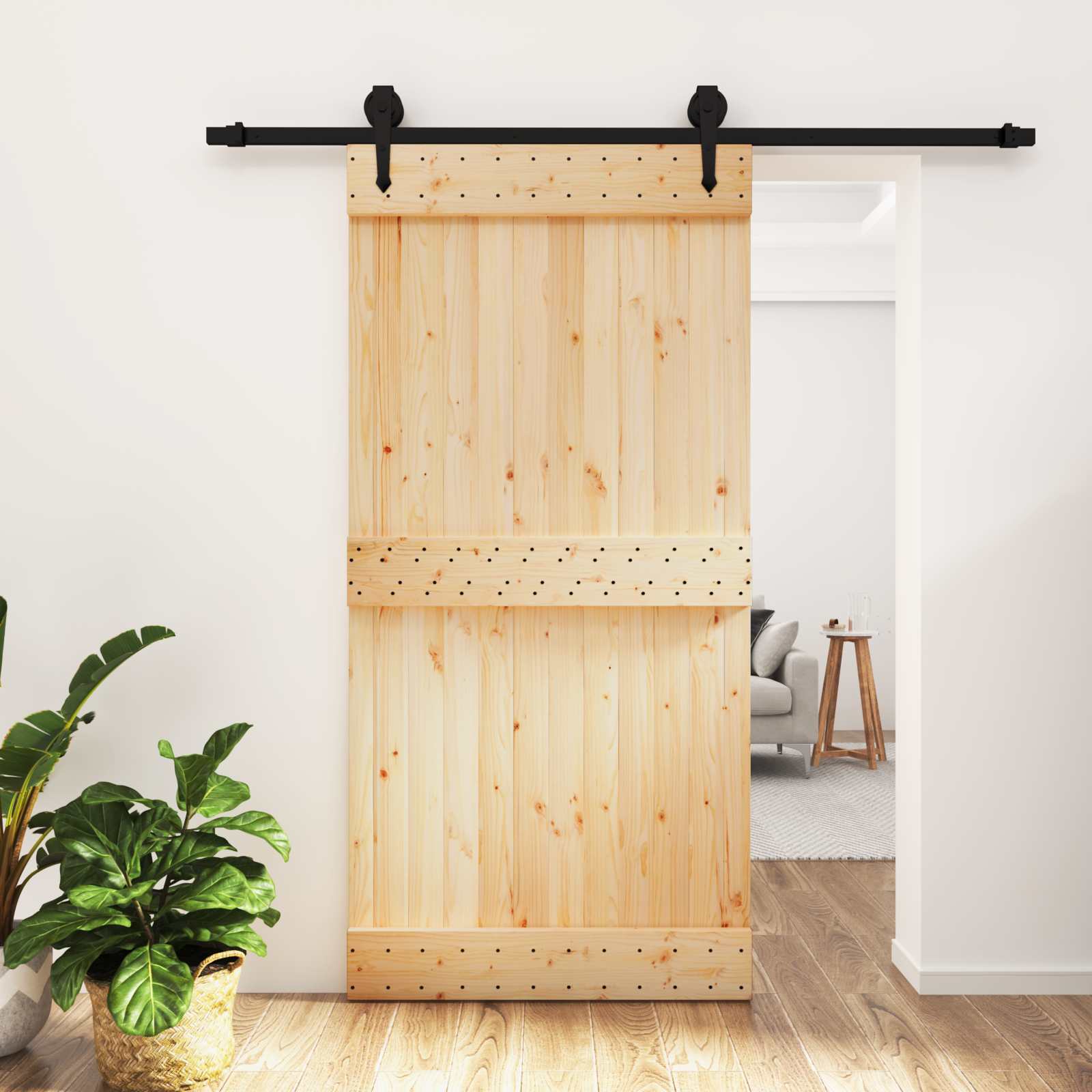 Sliding Door Natural Solid Pine 100x210cm