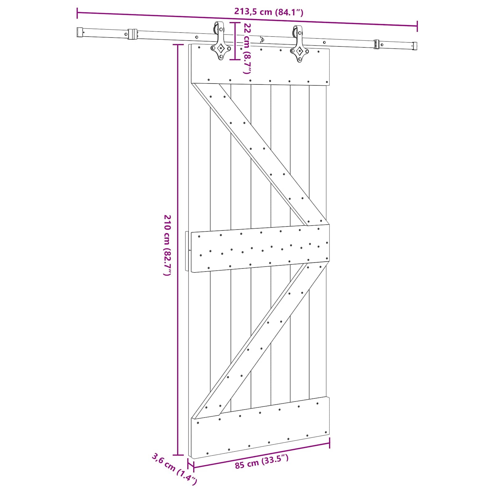 Sliding Door Pine Steel 85x210cm | Simpledeals