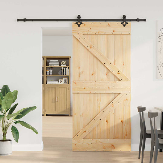 Sliding Door Pine Black Steel 80x210cm | Simpledeals
