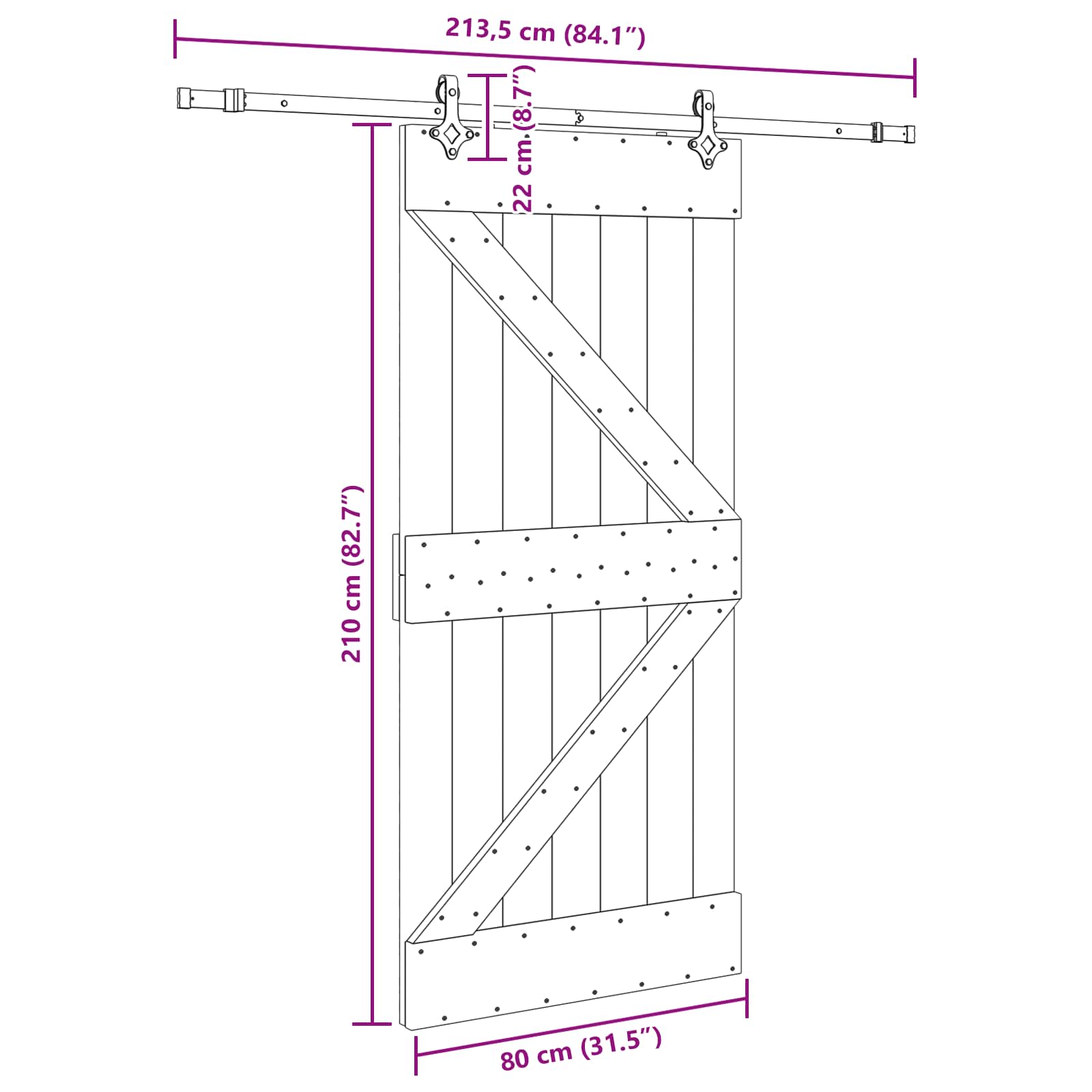 Sliding Door Pine Black Steel 80x210cm | Simpledeals