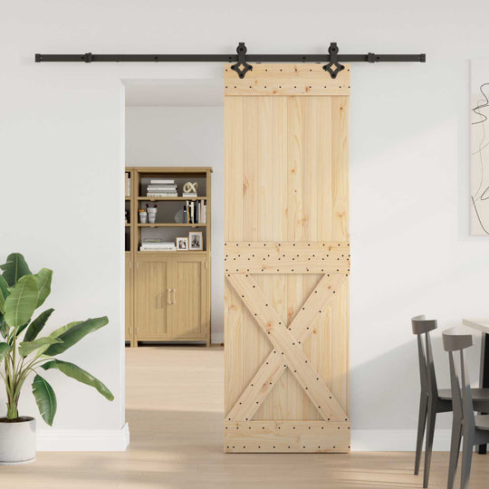Sliding Door Pine Wood Black Steel 70x210cm | Simpledeals