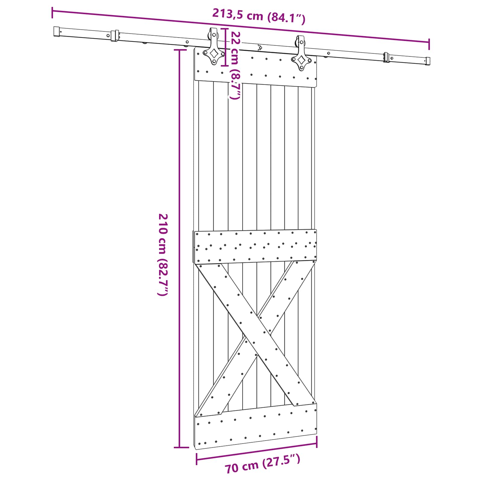 Sliding Door Pine Wood Black Steel 70x210cm | Simpledeals