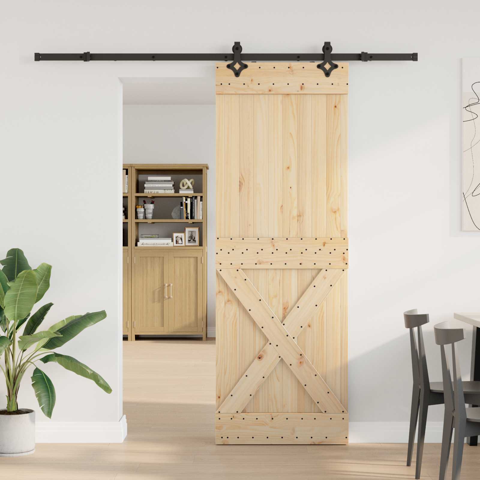 Sliding Door Pine Wood 80x210cm Natural Black | Simpledeals